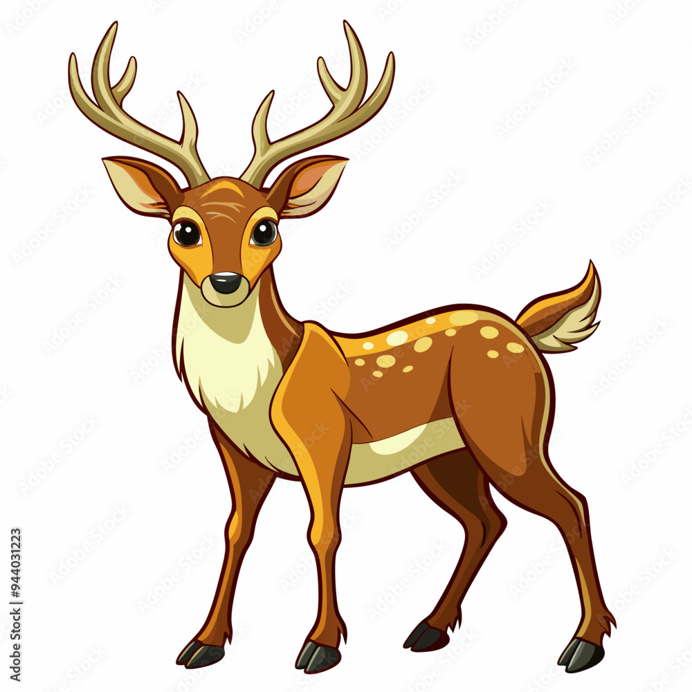 Fototapeta premium A Cartoon Illustration of a Standing Brown Deer with Antlers
