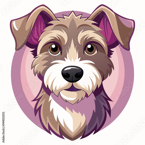 Cartoon Illustration of a Dog's Head with Pink Ears