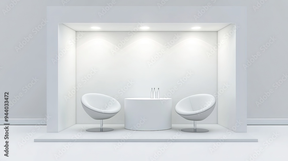 set of realistic trade exhibition chair and table or white blank exhibition kiosk or stand booth corporate commercial. 3D Render set of realistic trade exhibition chair and table or white blank exhibition kiosk or stand booth corporate commercial. 3D Render