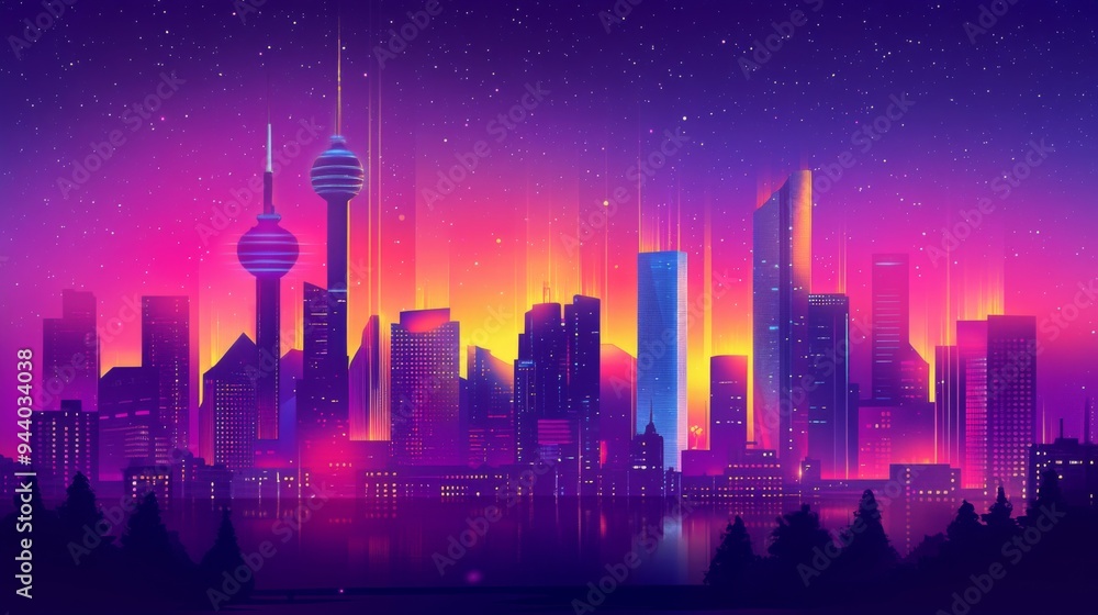 Futuristic Neon Skyline at Dusk Futuristic Neon Skyline at Dusk