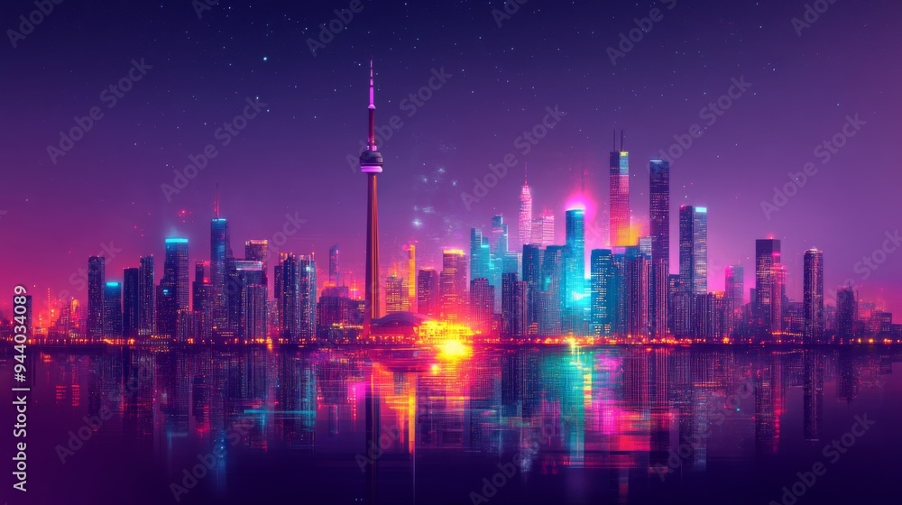 Neon Cityscape Skyline at Night Neon Cityscape Skyline at Night