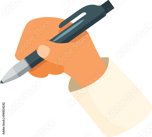 Hand is shown tightly gripping a pen, seemingly in the middle of writing something down