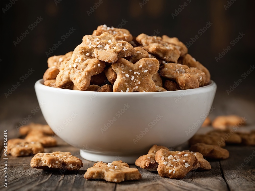 Delicious homemade gingerbread cookies served in a white bowl on a rustic wooden table with a dark background Delicious homemade gingerbread cookies served in a white bowl on a rustic wooden table with a dark background