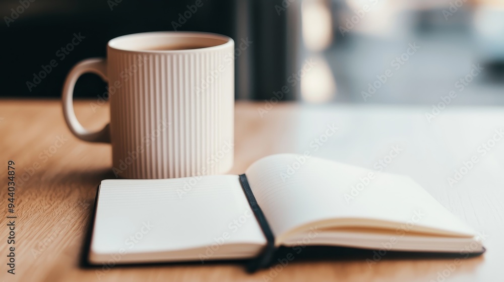 A peaceful cafe table with a coffee mug and a notebook, set against the backdrop of a calm, inviting atmosphere for thoughtful note-taking A peaceful cafe table with a coffee mug and a notebook, set against the backdrop of a calm, inviting atmosphere for thoughtful note-taking