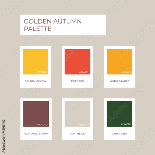 Autumn palette color pick Trend autumn color set for illustrator. Cozy and warm.  Golden autumn palette