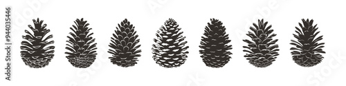 Set Pinecone silhouette on white background vector pine cones silhouette logo designs isolated on white background
