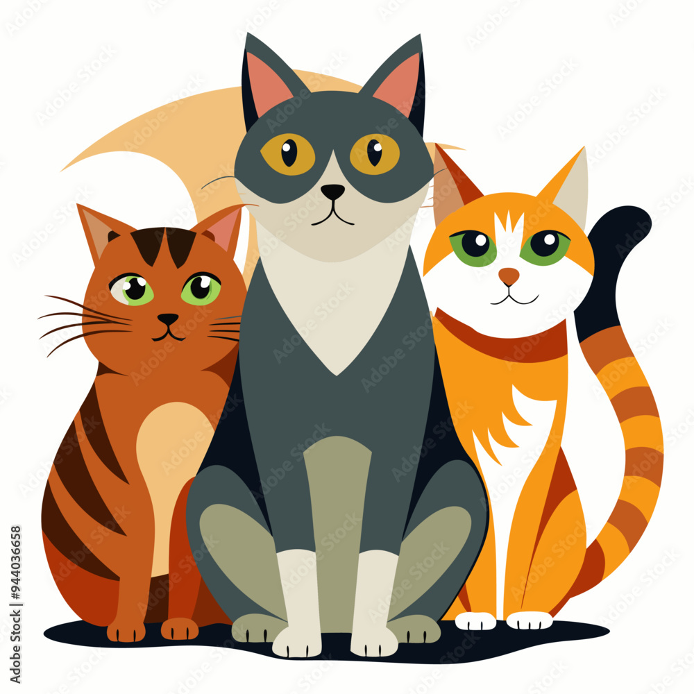 Obraz premium Three Cartoon Cats Sitting Together