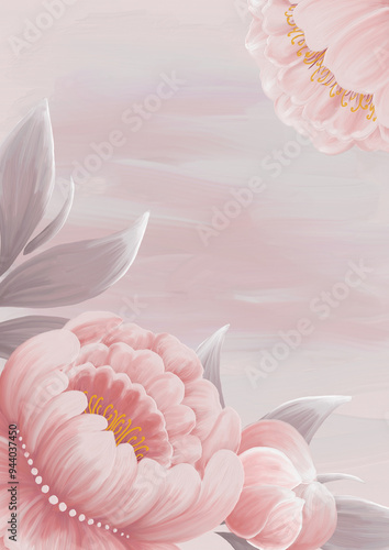 Peony background. Digital illustration, oil paint effect