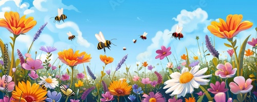 Blossoming Beauty: Bees Amidst Colorful Flowers