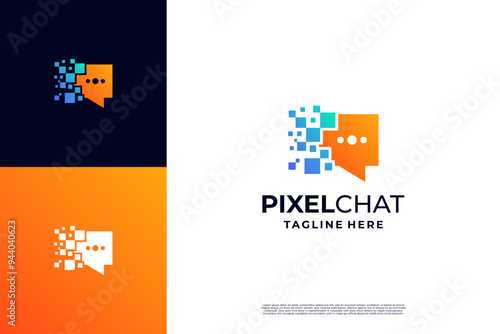 Pixel chat logo design innovation
