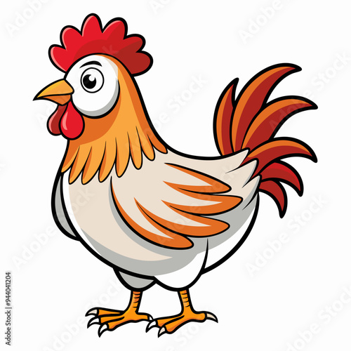 Cartoon Illustration of a Rooster with a Red Comb