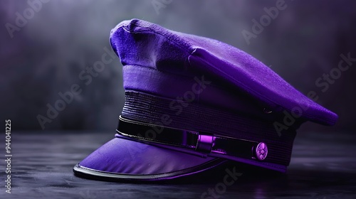 An elegant purple police cap against a charcoal backdrop photo