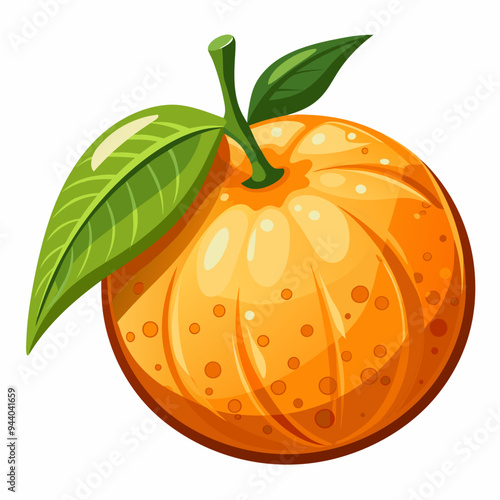 A Single Orange With A Green Leaf