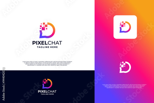 Pixel chat logo design with gradient color
