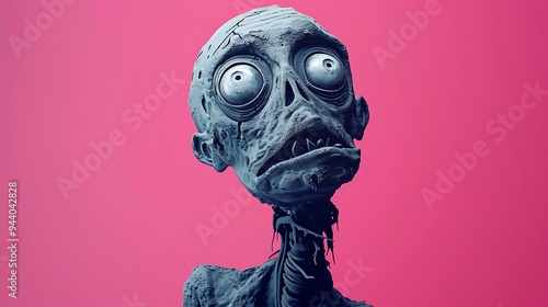 An emoji of a zombie with grey skin set on a deep pink backdrop photo