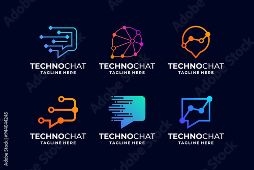 Set of Chat tech connect logo design