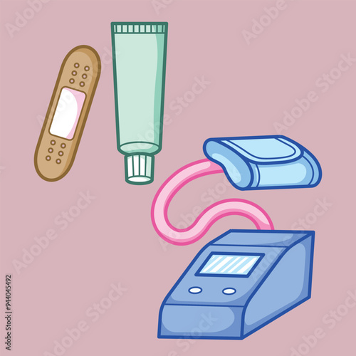 Health care and Medical Stuffs used by Doctor and Nurse to heal and cure sickness and illness of patients in Hospital. 