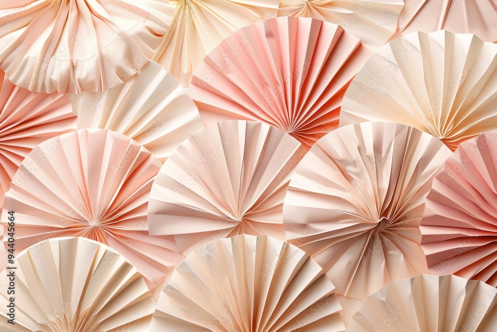 A series of pink paper fans arranged in a pattern A series of pink paper fans arranged in a pattern