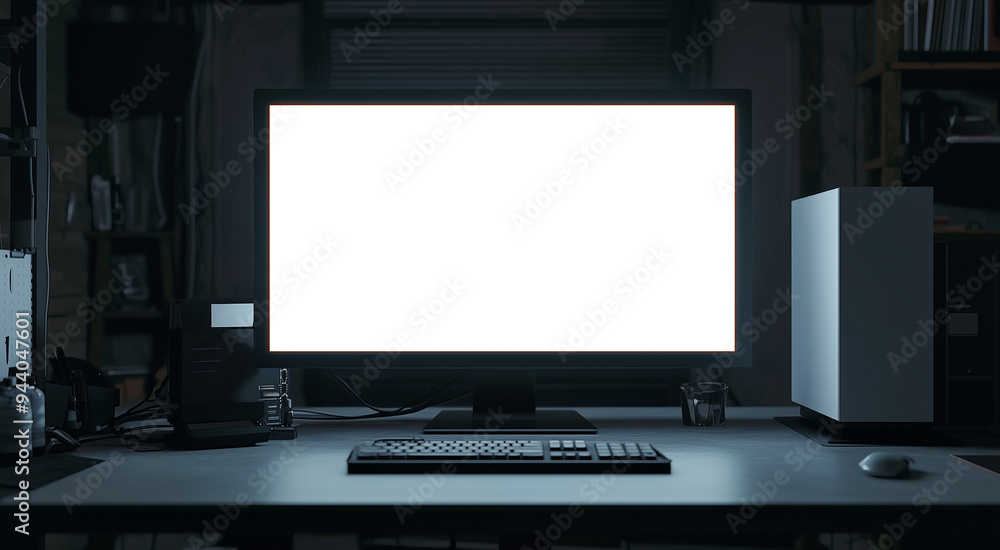 png, mockup, gray monitor on the table, transparent screen, office background png, mockup, gray monitor on the table, transparent screen, office background