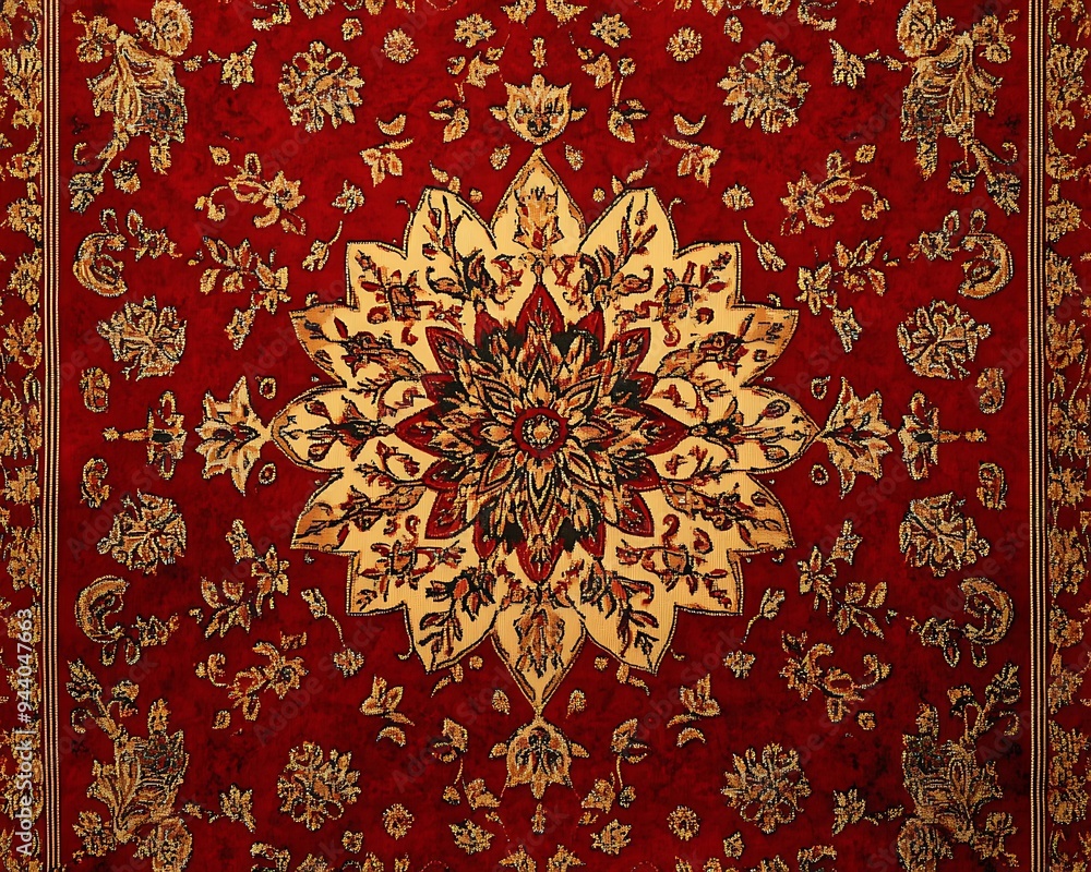 Panoramic close-up, high detail scan of floral rug texture top view Panoramic close-up, high detail scan of floral rug texture top view