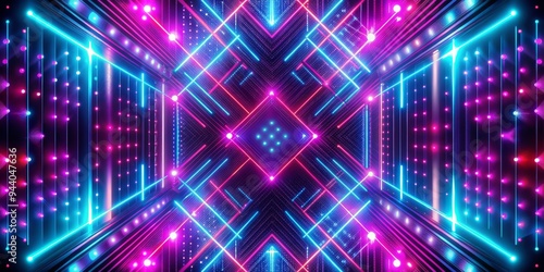 Neon Grid A Symmetrical Composition of Intersecting Lines and Glowing Lights in Blue and Pink, Creating a Futuristic and photo