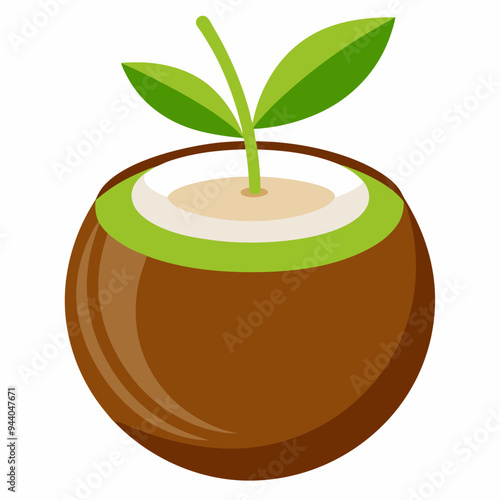 Coconut with a green sprout growing out of the top