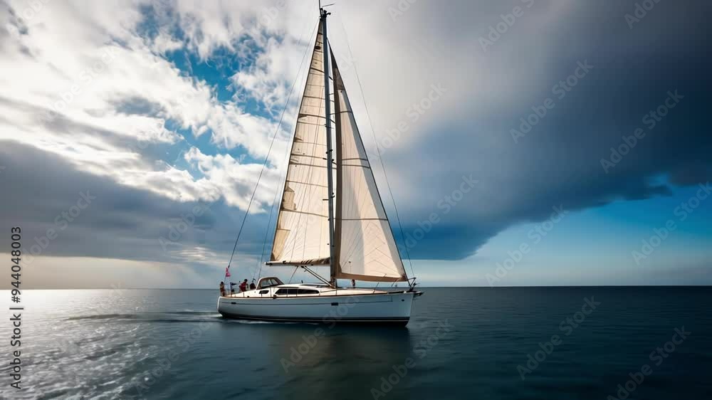 A serene sailboat glides through calm waters under a cloudy sky, evoking feelings of adventure and relaxation A serene sailboat glides through calm waters under a cloudy sky, evoking feelings of adventure and relaxation
