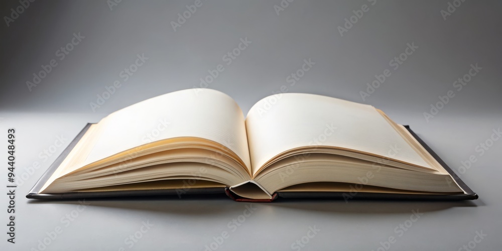Open Book on a Grey Surface, Perspective Top Down, Composition Centered, Image Details Open book with blank pages, Concept New Open Book on a Grey Surface, Perspective Top Down, Composition Centered, Image Details Open book with blank pages, Concept New