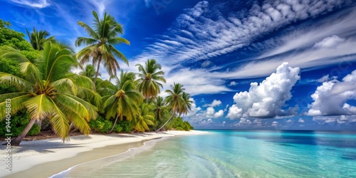 Palm Trees and Azure Skies on a Pristine Tropical Beach photo