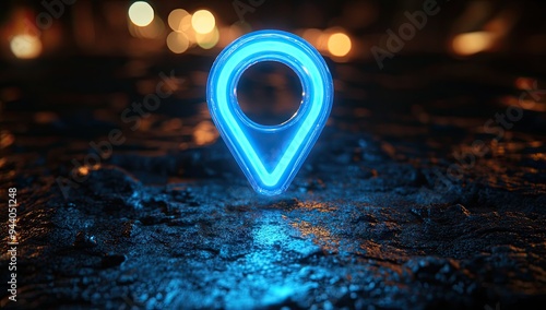 Neon Blue Location Pin