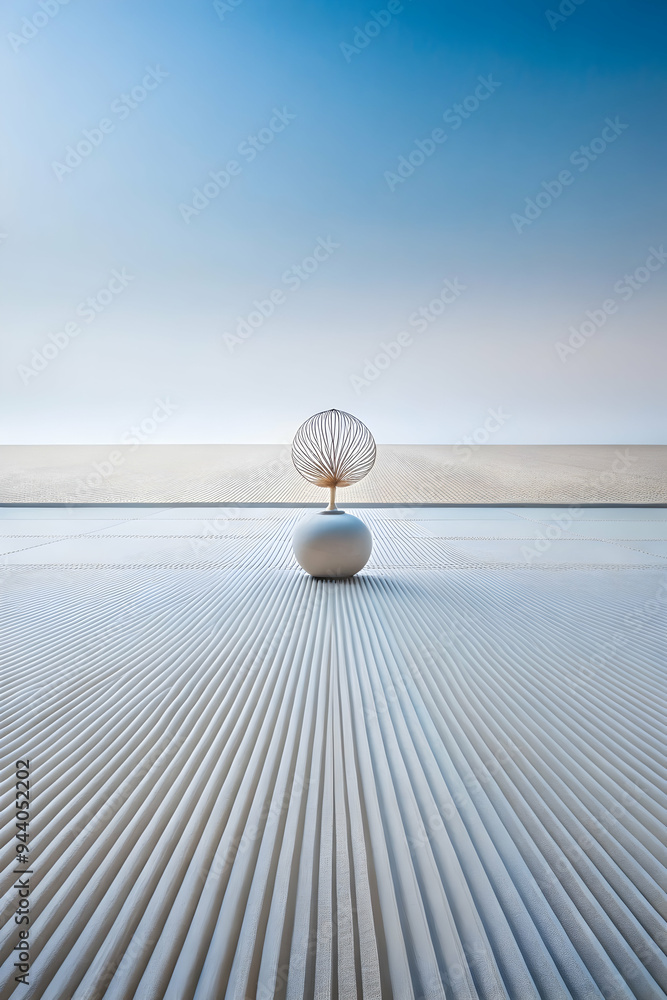 Zenith of Serenity: A lone, delicate sculpture graces a minimalist landscape, its intricate details mirroring the vastness of the sky above. A testament to tranquility and mindful existence. Zenith of Serenity: A lone, delicate sculpture graces a minimalist landscape, its intricate details mirroring the vastness of the sky above. A testament to tranquility and mindful existence.