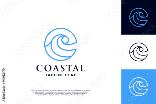 coastal waves logo design line art style.
