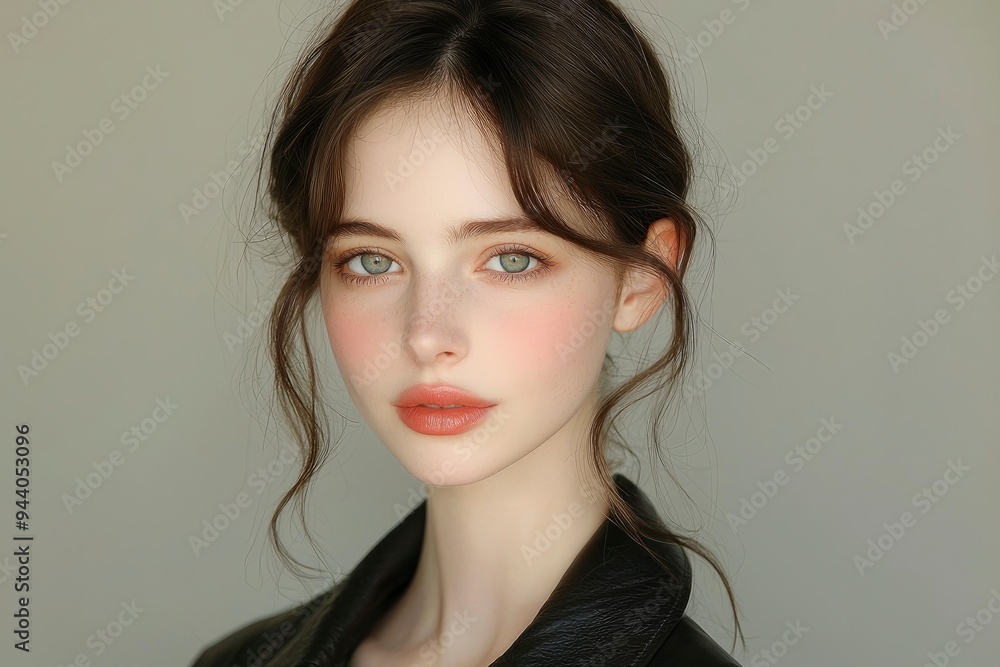 Young Woman with Soft Makeup and Green Eyes Young Woman with Soft Makeup and Green Eyes