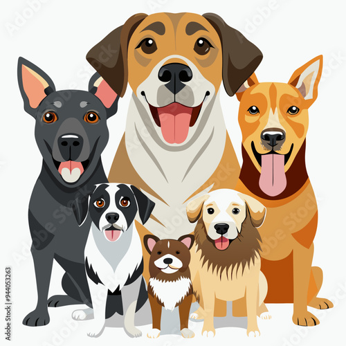A Group of Six Dogs Sitting Together with Smiling Faces