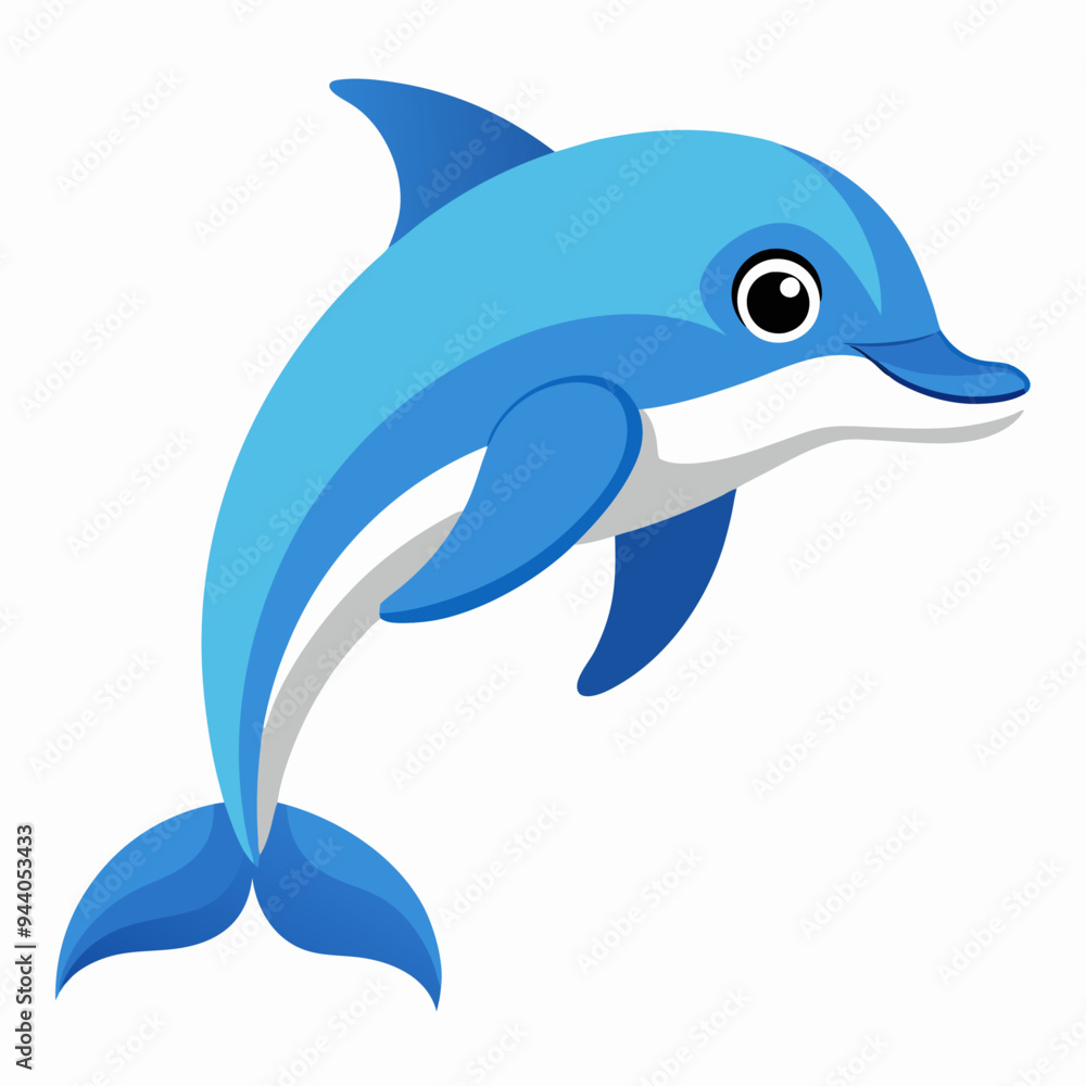 Obraz premium Cartoon illustration of a blue dolphin jumping out of the water
