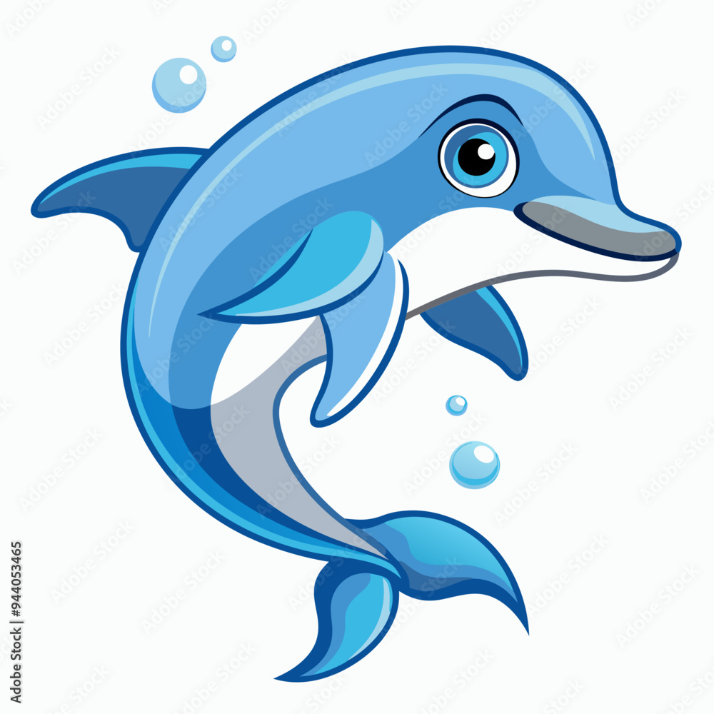 Obraz premium Cartoon Dolphin Leaping Out of the Water with Bubbles