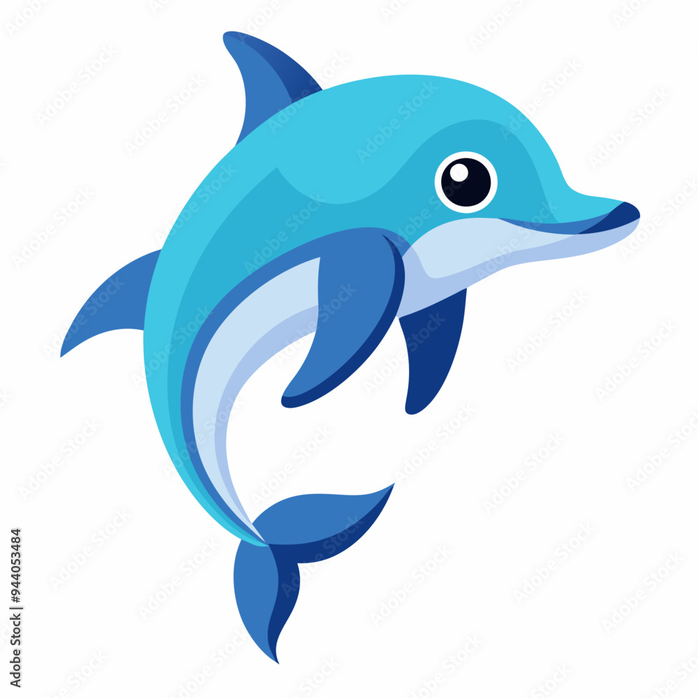 Fototapeta premium Cartoon Illustration of a Blue Dolphin Leaping