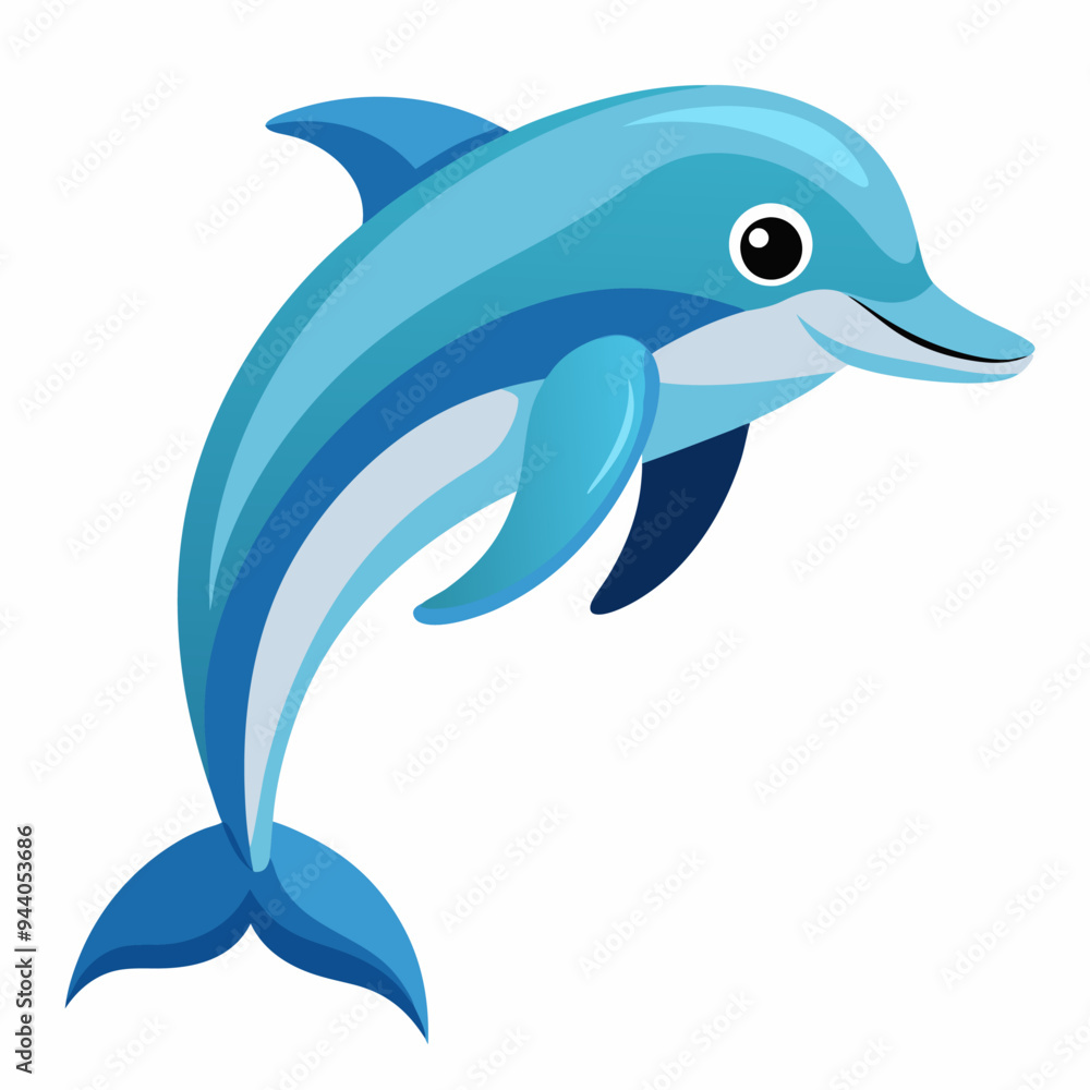 Fototapeta premium Cartoon Illustration of a Blue Dolphin Leaping