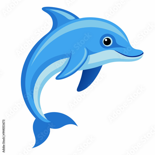 Cartoon illustration of a blue dolphin jumping out of the water
