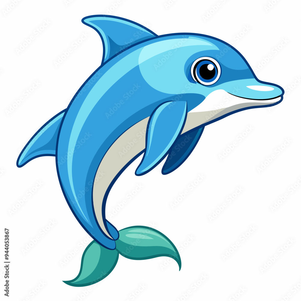 Fototapeta premium Cartoon Illustration of a Blue Dolphin Leaping