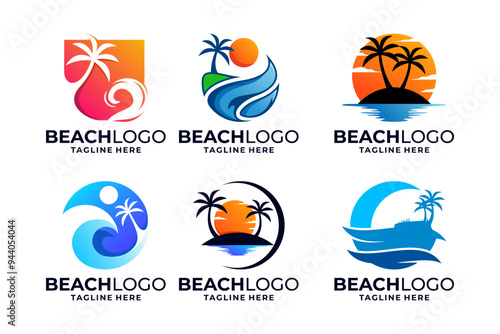 Set of colorful palm beach logo design