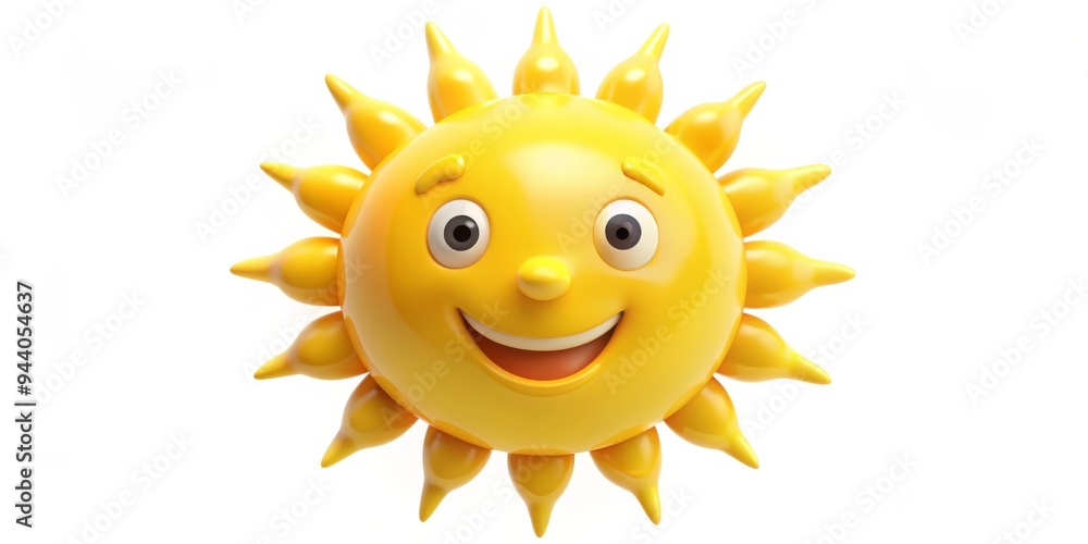 Smiling Sun 3D Rendered Cartoon Sun with Yellow and Orange Hues, Joyful Expression, Isolated on White Background Smiling Sun 3D Rendered Cartoon Sun with Yellow and Orange Hues, Joyful Expression, Isolated on White Background