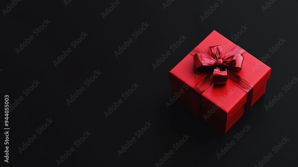 red gift box on plain black background banner with copy space red gift box on plain black background banner with copy space