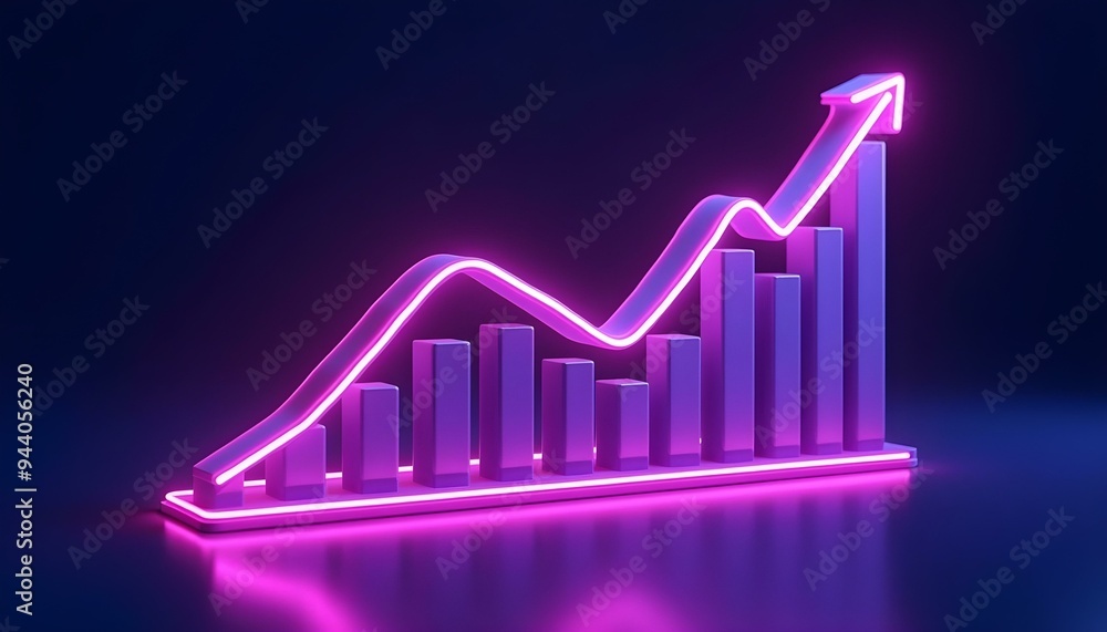 A glowing pink graph showing an upward trend on a dark background A glowing pink graph showing an upward trend on a dark background