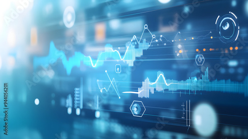 Close-up digital screen showing line graph with fluctuating trends, representing cancer statistics and data visualization for medical analysis.
