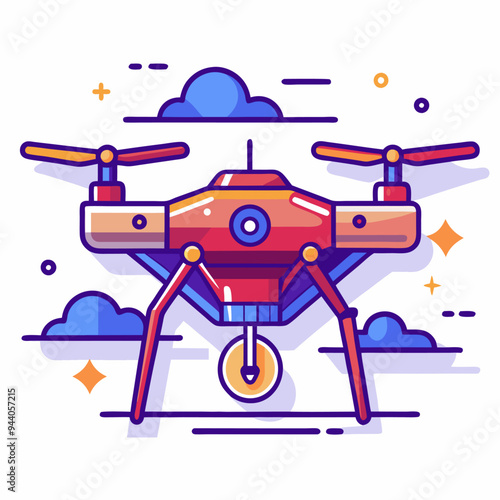 Red and Blue Cartoon Drone Flying in the Sky