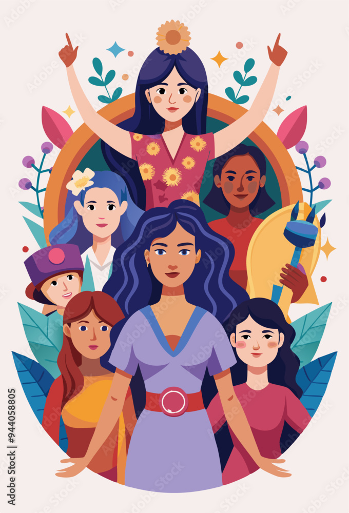 A group of women stand together in a circular formation A group of women stand together in a circular formation