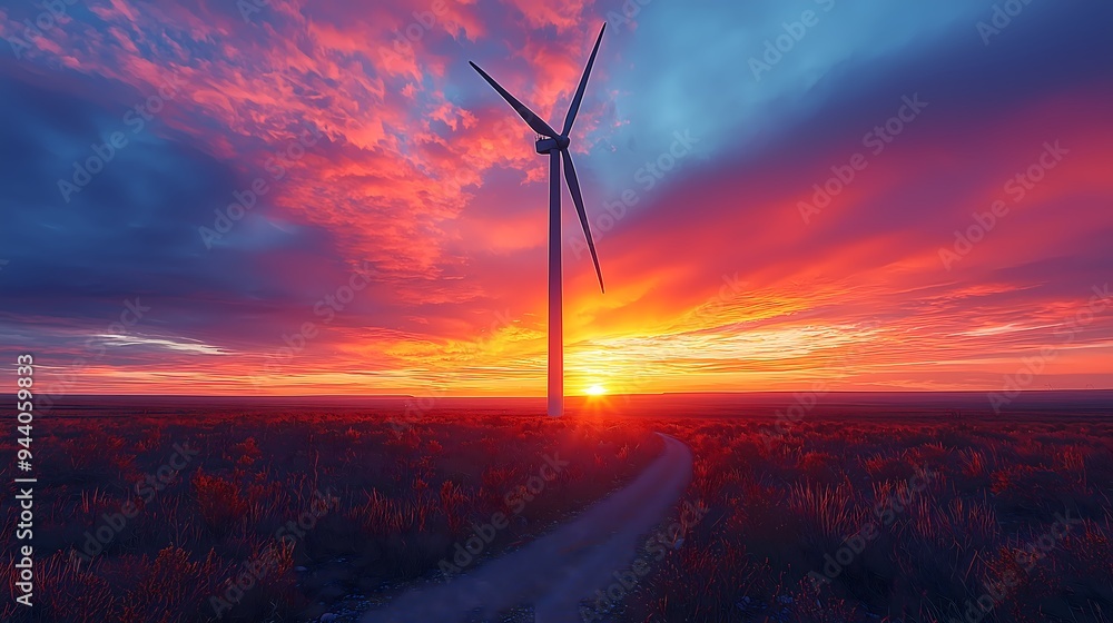 Obraz premium Wind Turbine at Sunset.