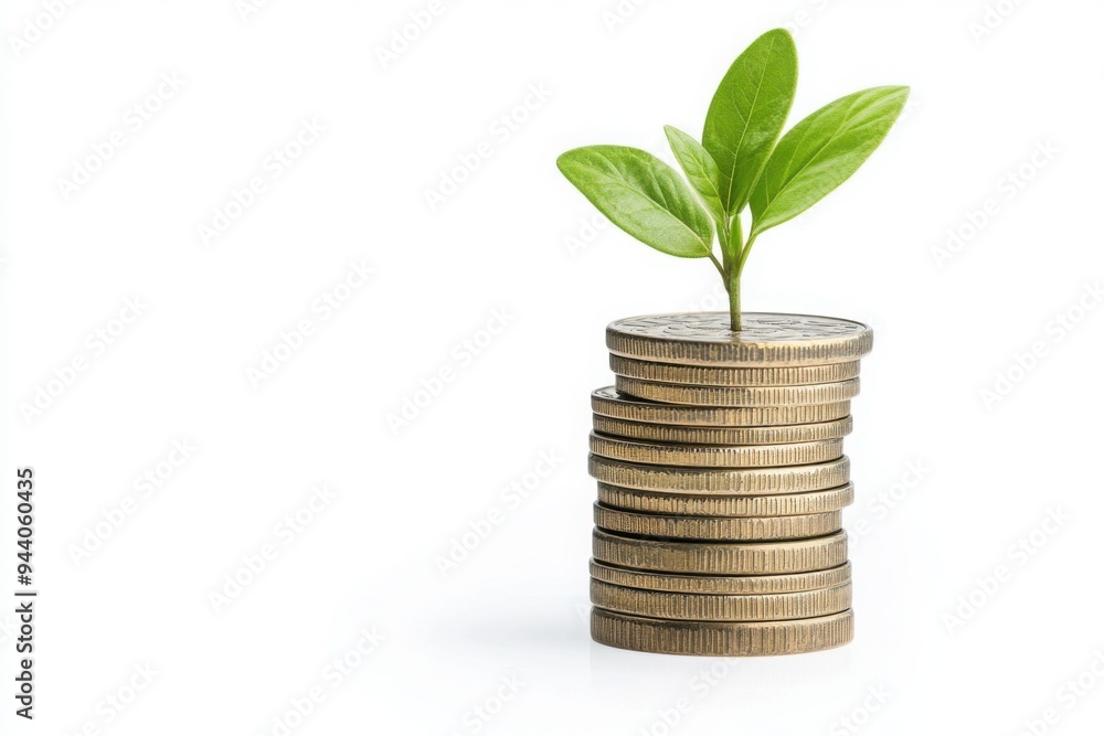 Plant Growing on Stack of Coins Symbolizing Financial Growth Plant Growing on Stack of Coins Symbolizing Financial Growth