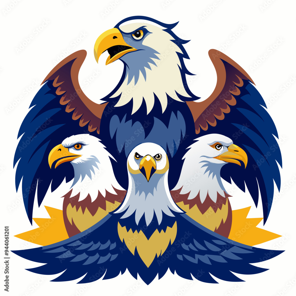 Obraz premium Three Bald Eagles with Spread Wings and Yellow Beaks